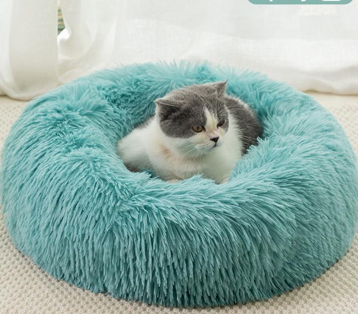 Round Plush Winter Pet Bed – Warm Cat & Dog Kennel Mat