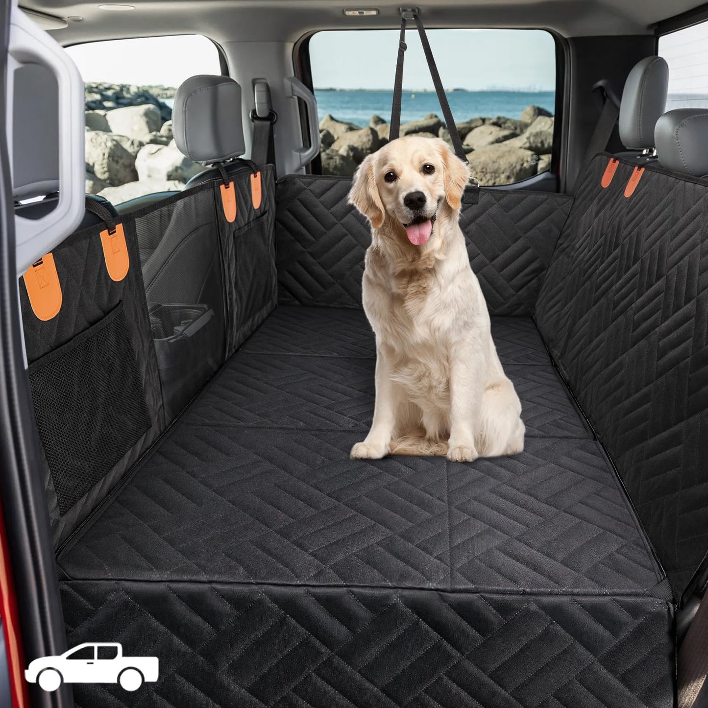 omotor XL Truck Seat Covers for Dogs Hard Bottom Dog Car Seat Extender Waterproof Anti-Scratch Pet Seat Covers for Large Truck F150 RAM1500 Silverado Pickup Holds 400 Pounds
