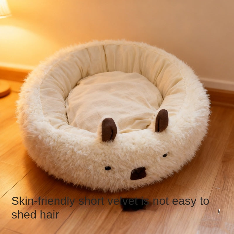Half-Enclosed Winter Dog Bed – Warm Pet Nest & Pad