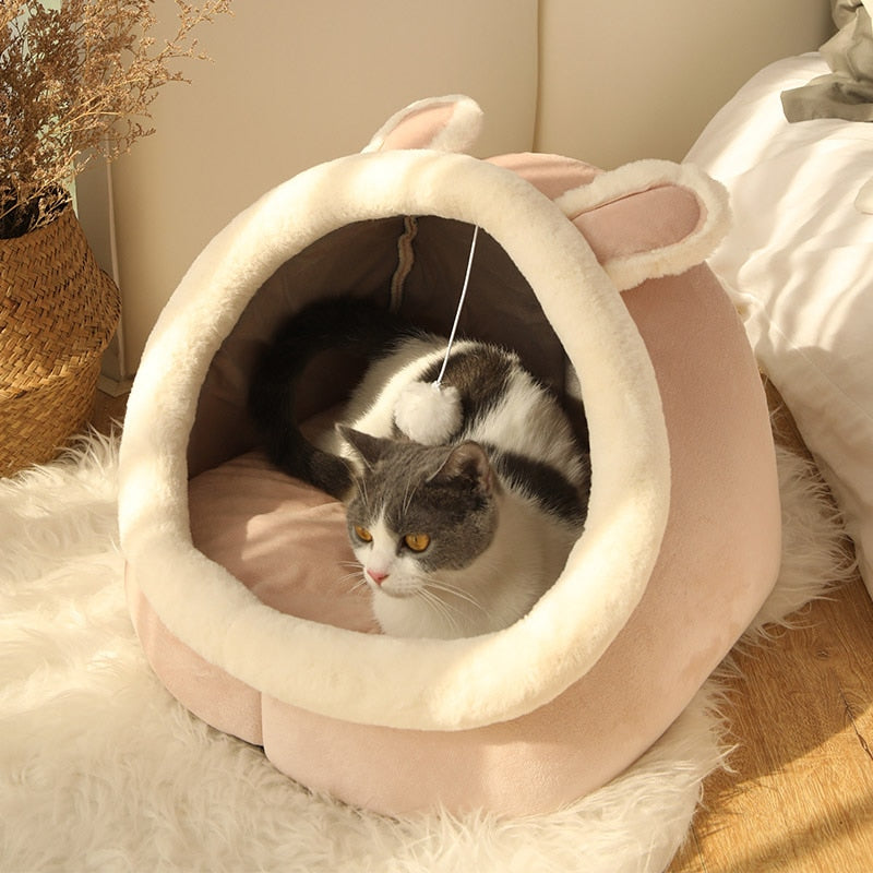 Sweet Cozy Cat Bed Cave – Washable Kitten Lounger Cushion