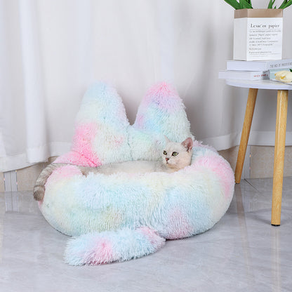 Round Plush Cat House – All Season Warm Pet Bed