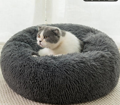 Round Plush Winter Pet Bed – Warm Cat & Dog Kennel Mat