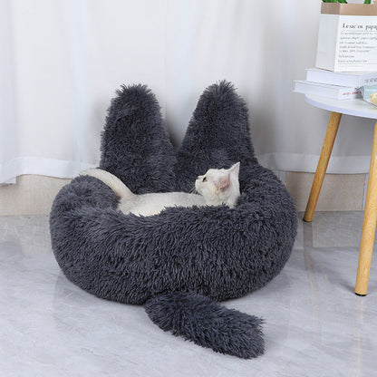 Round Plush Cat House – All Season Warm Pet Bed
