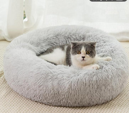 Round Plush Winter Pet Bed – Warm Cat & Dog Kennel Mat