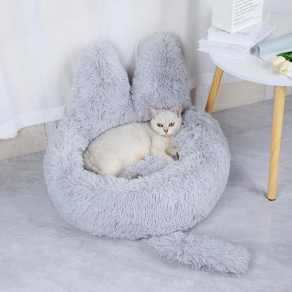 Round Plush Cat House – All Season Warm Pet Bed