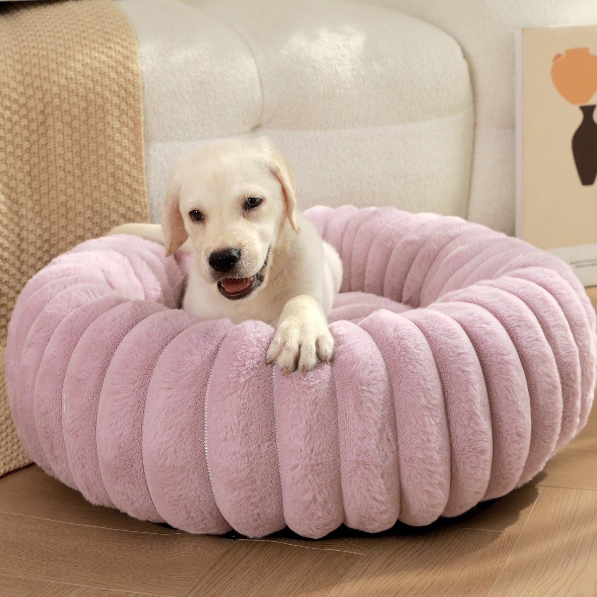 Round Long-Hair Plush Pet Bed – Warm Cat & Dog Mat