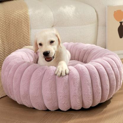 Round Long-Hair Plush Pet Bed – Warm Cat & Dog Mat