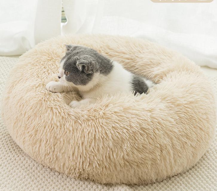 Round Plush Winter Pet Bed – Warm Cat & Dog Kennel Mat