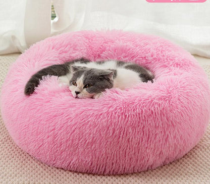 Round Plush Winter Pet Bed – Warm Cat & Dog Kennel Mat