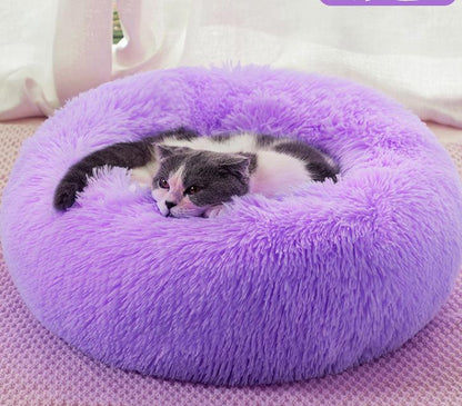 Round Plush Winter Pet Bed – Warm Cat & Dog Kennel Mat