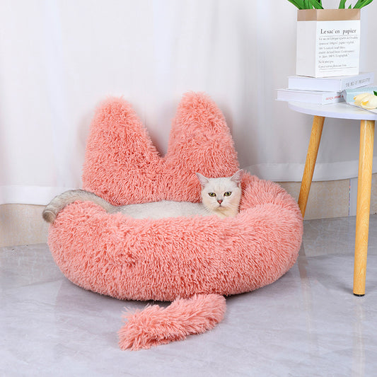 Round Plush Cat House – All Season Warm Pet Bed