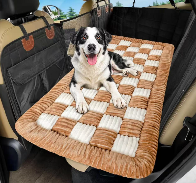 Checkered Car Back Seat Dog Bed Mat – Thickened Pet Seat Pad