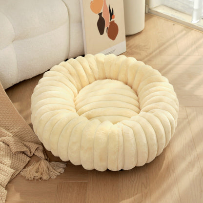 Round Long-Hair Plush Pet Bed – Warm Cat & Dog Mat