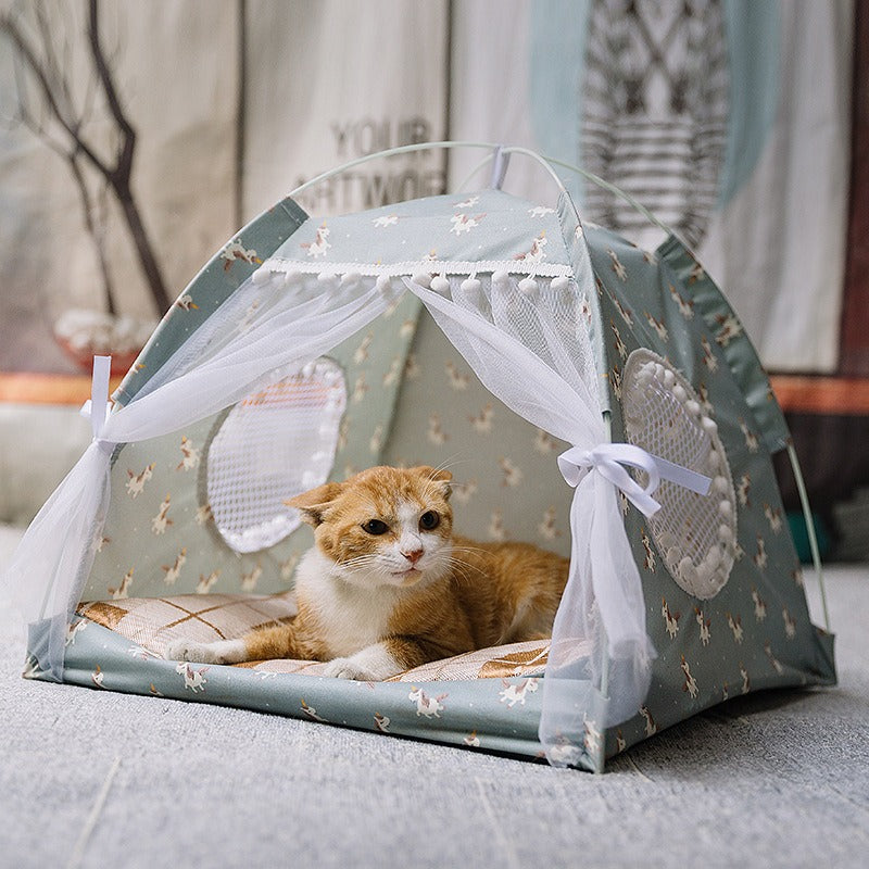 Summer Cat Tent House – Semi-Enclosed Four Season Pet Bed