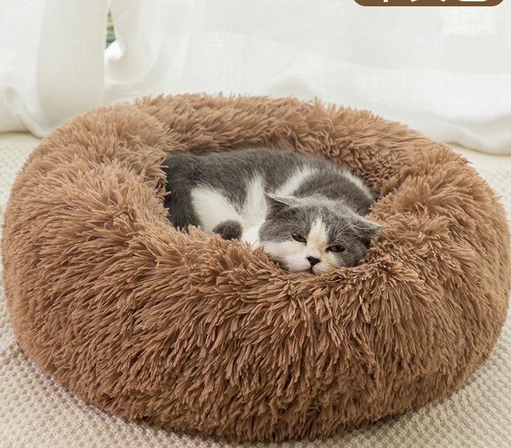 Round Plush Winter Pet Bed – Warm Cat & Dog Kennel Mat