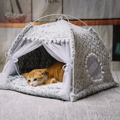 Summer Cat Kennel Tent – Semi-Enclosed Four Season Villa Bed