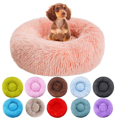 Round Plush Winter Pet Bed – Warm Cat & Dog Kennel Mat