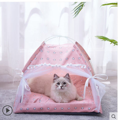 Summer Cat Tent House – Semi-Enclosed Four Season Pet Bed