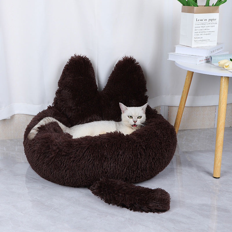 Round Plush Cat House – All Season Warm Pet Bed