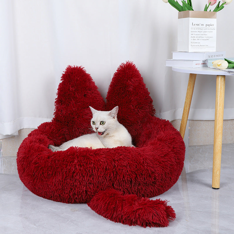 Round Plush Cat House – All Season Warm Pet Bed