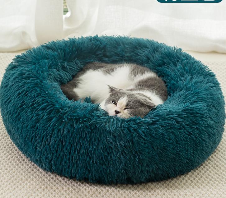 Round Plush Winter Pet Bed – Warm Cat & Dog Kennel Mat