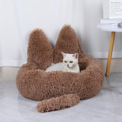 Round Plush Cat House – All Season Warm Pet Bed