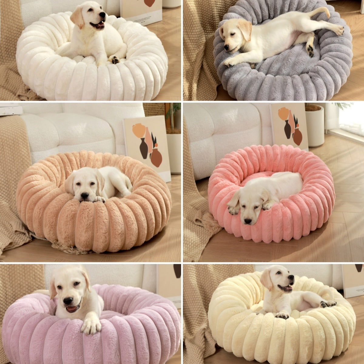 Round Long-Hair Plush Pet Bed – Warm Cat & Dog Mat
