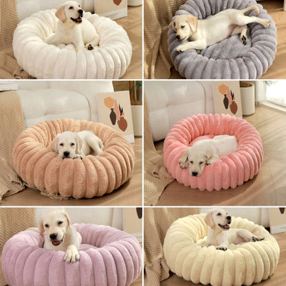 Round Long-Hair Plush Pet Bed – Warm Cat & Dog Mat