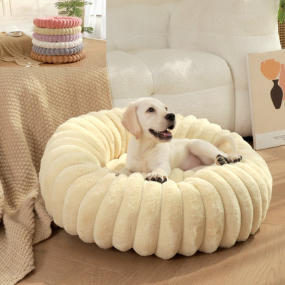 Round Long-Hair Plush Pet Bed – Warm Cat & Dog Mat